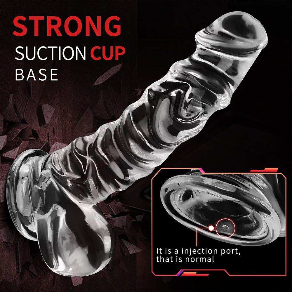 Manual 9.8 Inch Realistic Dildo, Clear Dildo with Strong Suction Cup, Human Safety Material