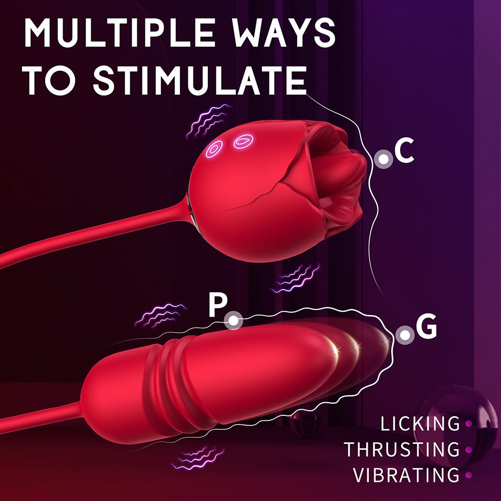 3-in-1 Rose Toy Vibrator: Clitoral Tongue Licking & Thrusting G Spot Stimulation
