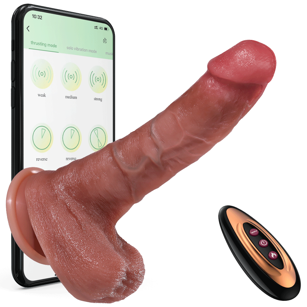Realistic Thrusting Dildo Vibrator Sex Toy - App and Remote Control Dildos with 5 Thrusting 10 Vibrating Modes Strong Suction Cup - AAVIBE