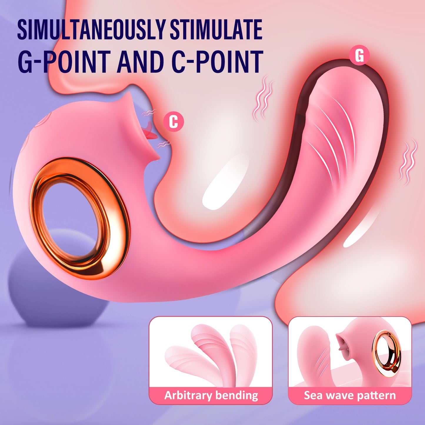 Pink G Spot Vibrator - Double Stimulation Sex Toy with 12 Vibration & Licking Modes