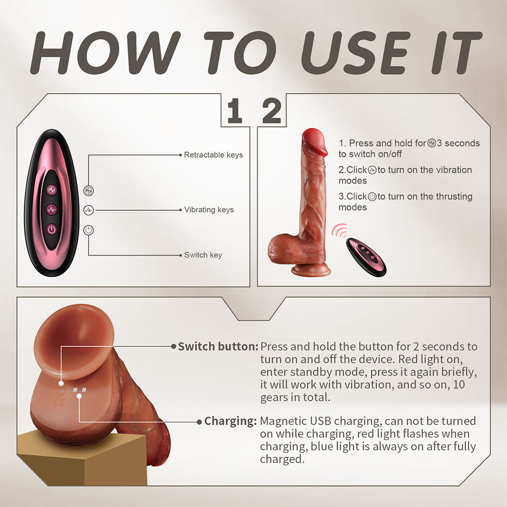 Thrusting Dildo Vibrator - 9 Inch Realistic Dildo with 10 Vibration and 5 Thrusting Modes