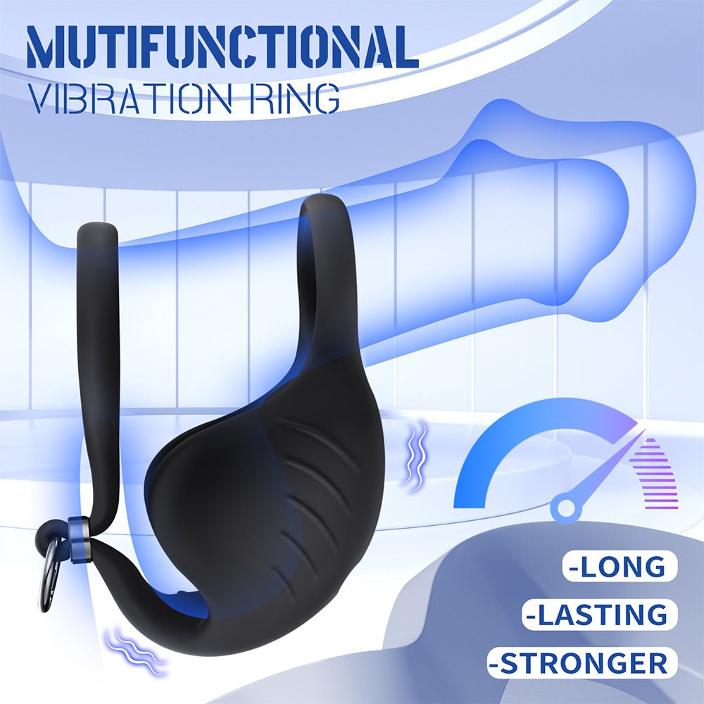Vibrating Double Penis Cock Ring, 3 in 1 Male Vibrator Penis Ring with 10 Vibration Modes for Prostate Massager