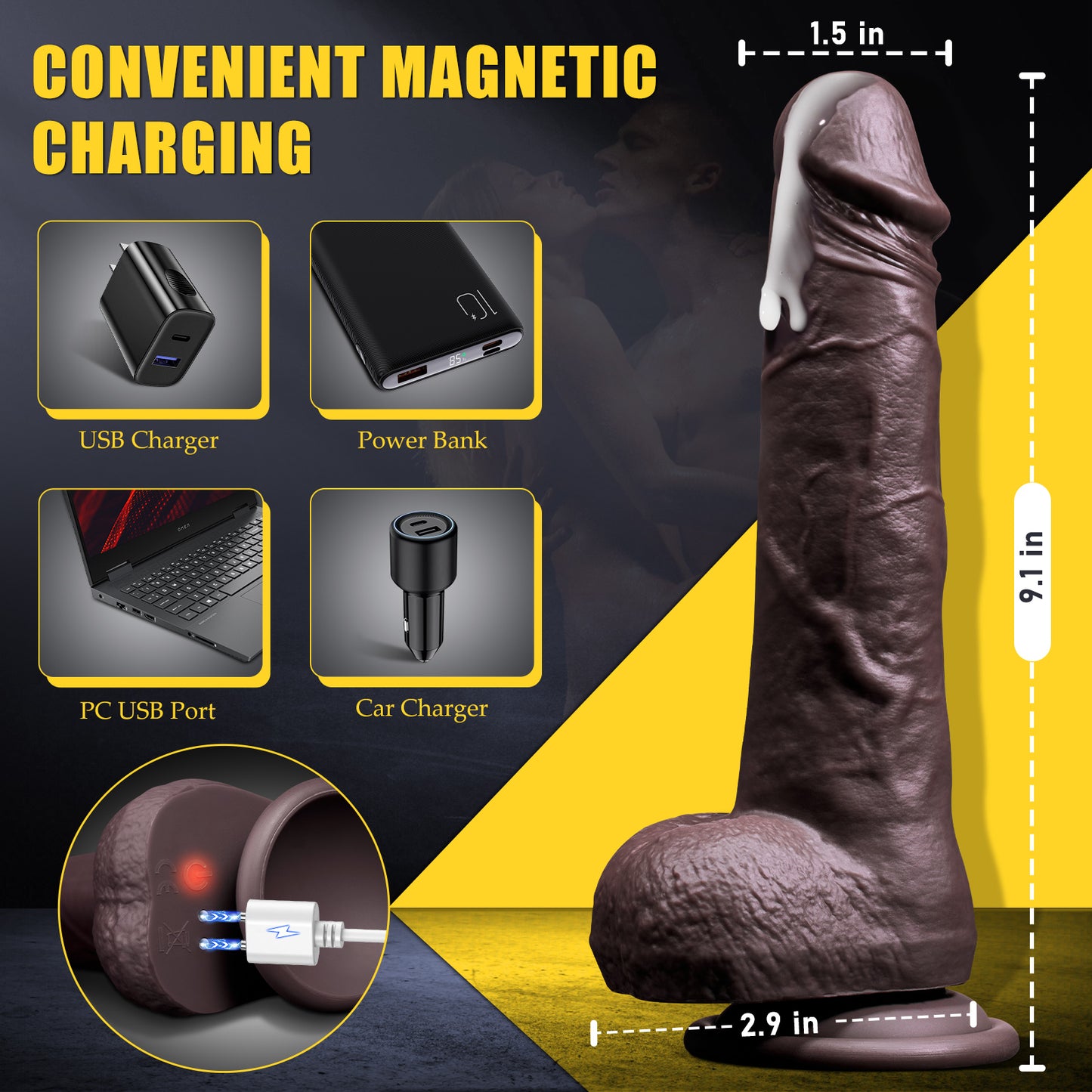 Thrusting Dildo Adult Sex Toys, Remote Control Heated Black Realistic Dildos With 9 Thrusting & Vibrating Modes For G-Spots Clit Anal Stimulater