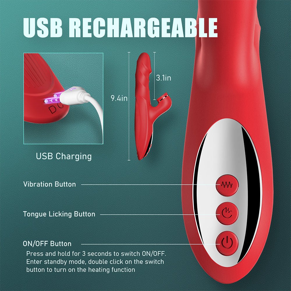 Thrusting Dildo for Women Adult Toys G Spot Vibrator Clitoral Stimulator with 10 Tongue Licking & 10 Vibrating Modes & Heating Function