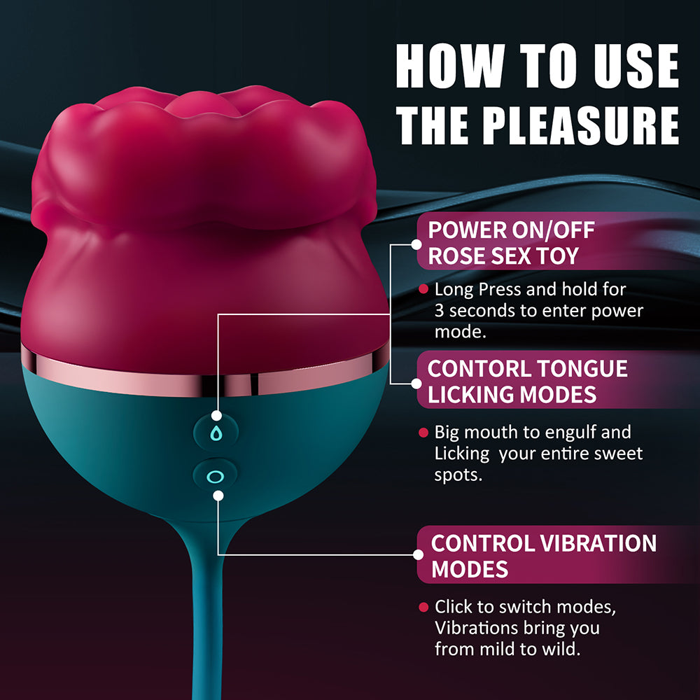 Rose Sex Toy Vibrator - 3IN1 Mouth-Shaped Clitoral Vibrators with 8 Tongue Licking & 6 Vibration Modes for Nipples Anal Clit Massager Stimulator