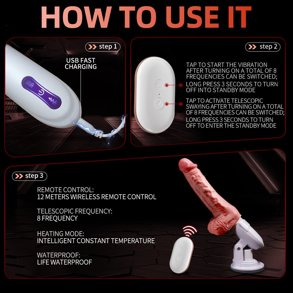 Silicone Electric Dildo Vibrator - 3-in-1 Vibration, Warming, Swing Mode