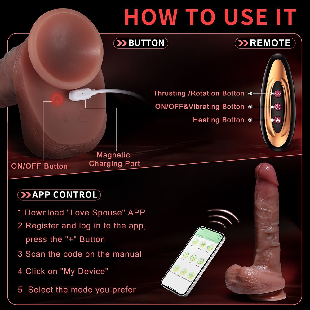 Realistic Thrusting Dildo Vibrator Sex Toy - App and Remote Control Dildos with 5 Thrusting 10 Vibrating Modes Strong Suction Cup