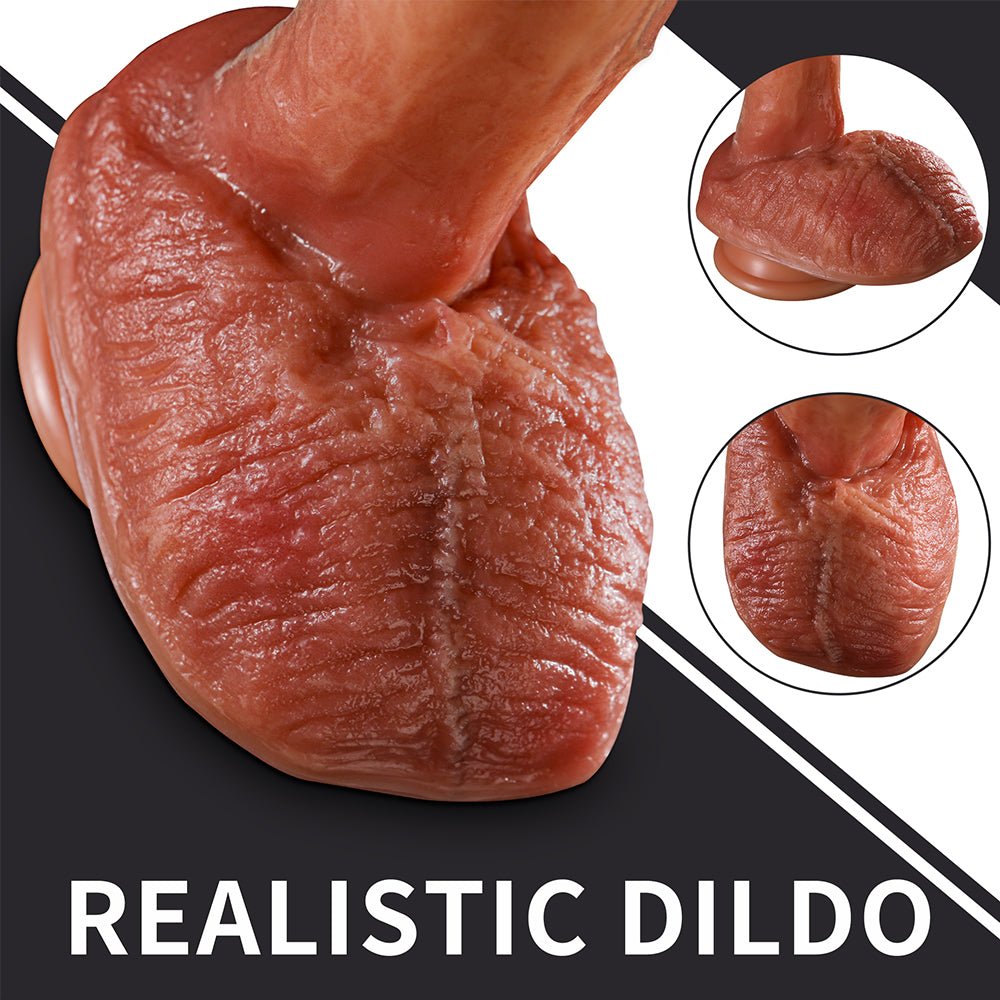 Realistic Thrusting Vibrator Dildo with Heating & Strong Suction Cup - 8 Modes, Big Testicles