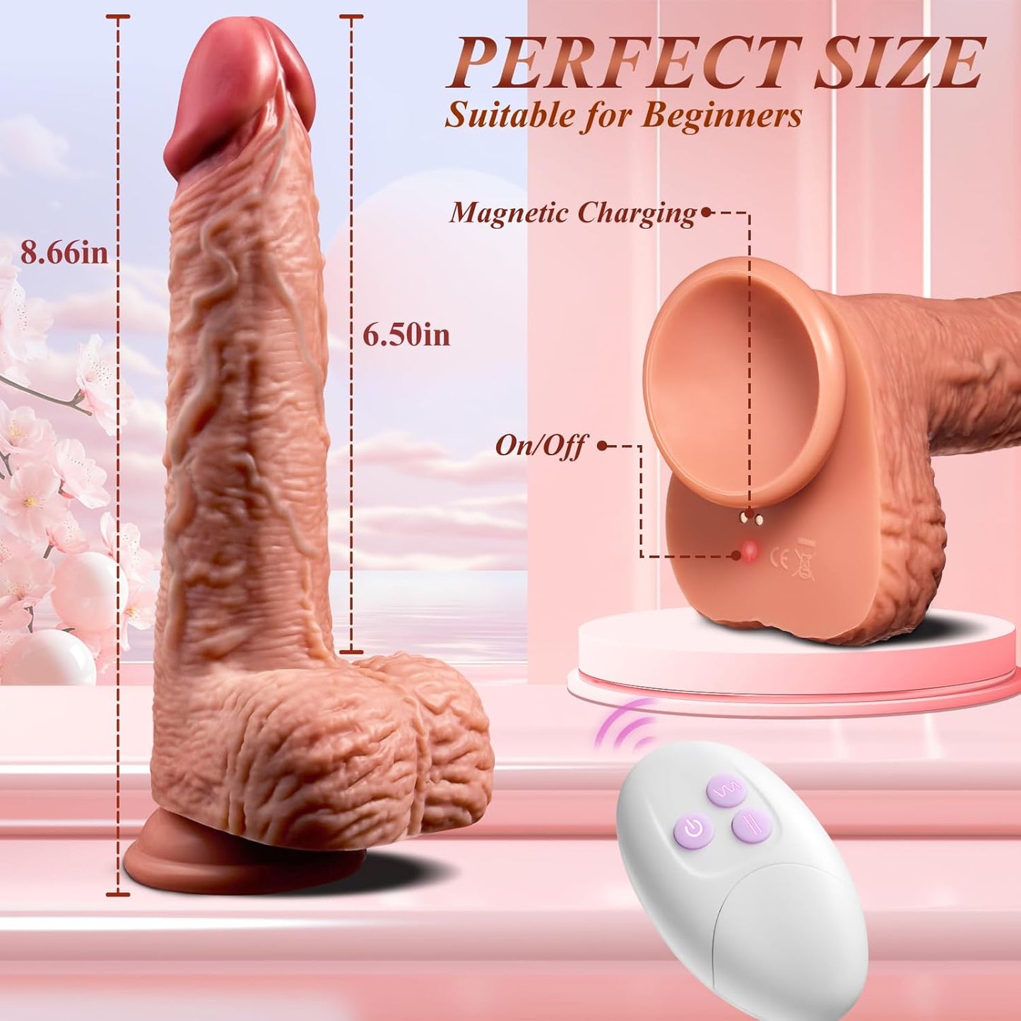 Thrusting Dildo Vibrator with Heating & Suction Cup – 8 Thrusting & Vibrating Modes