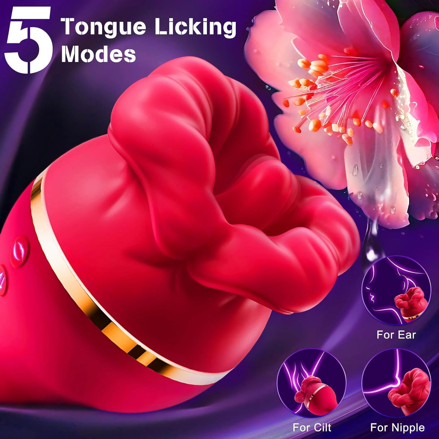 3-in-1 Vibrator Rose Sex Toy: Tongue Licking & Thrusting Dildo Vibrator. Couples' Adult Games for Clitoral, G Spot, and Anal Pleasure