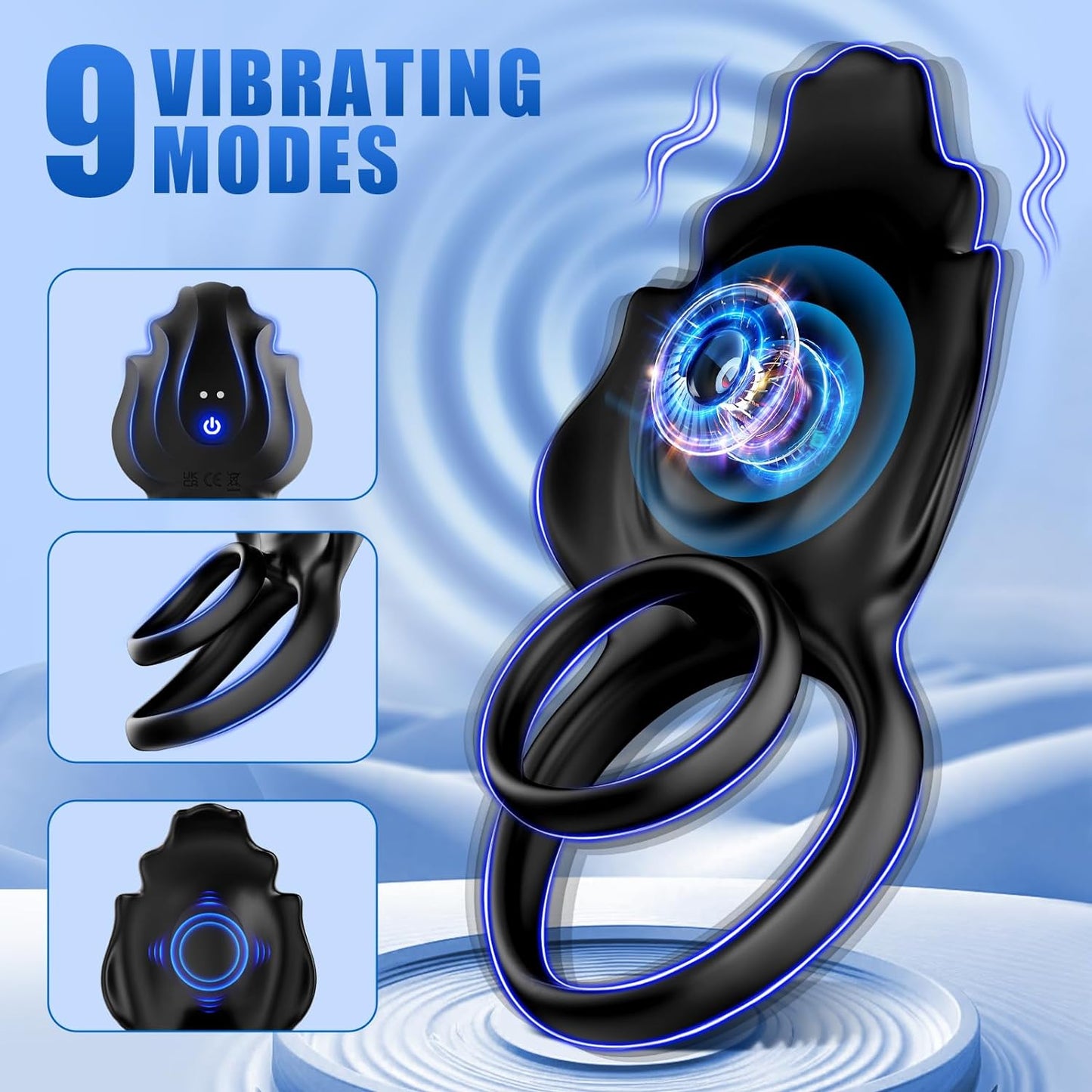 Penis Ring Clitoral Vibrator Double Pleasure 2-in-1 Vibrating Cock Ring with 9 Modes and APP Remote Control