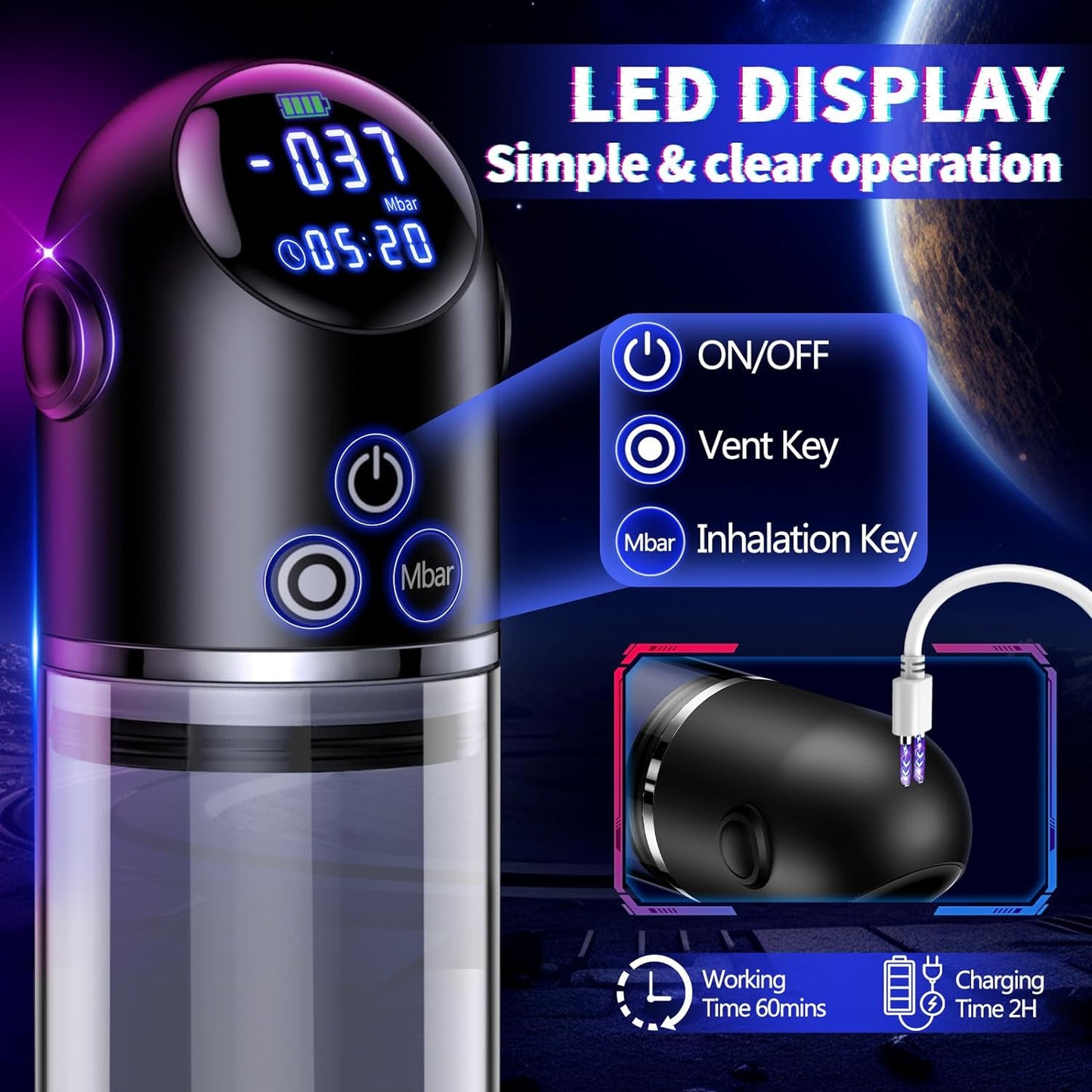 Upgraded Automatic Penis Pump LED Display Dick Vacuum Pump for ED Penis Extension Enlargement Trainer