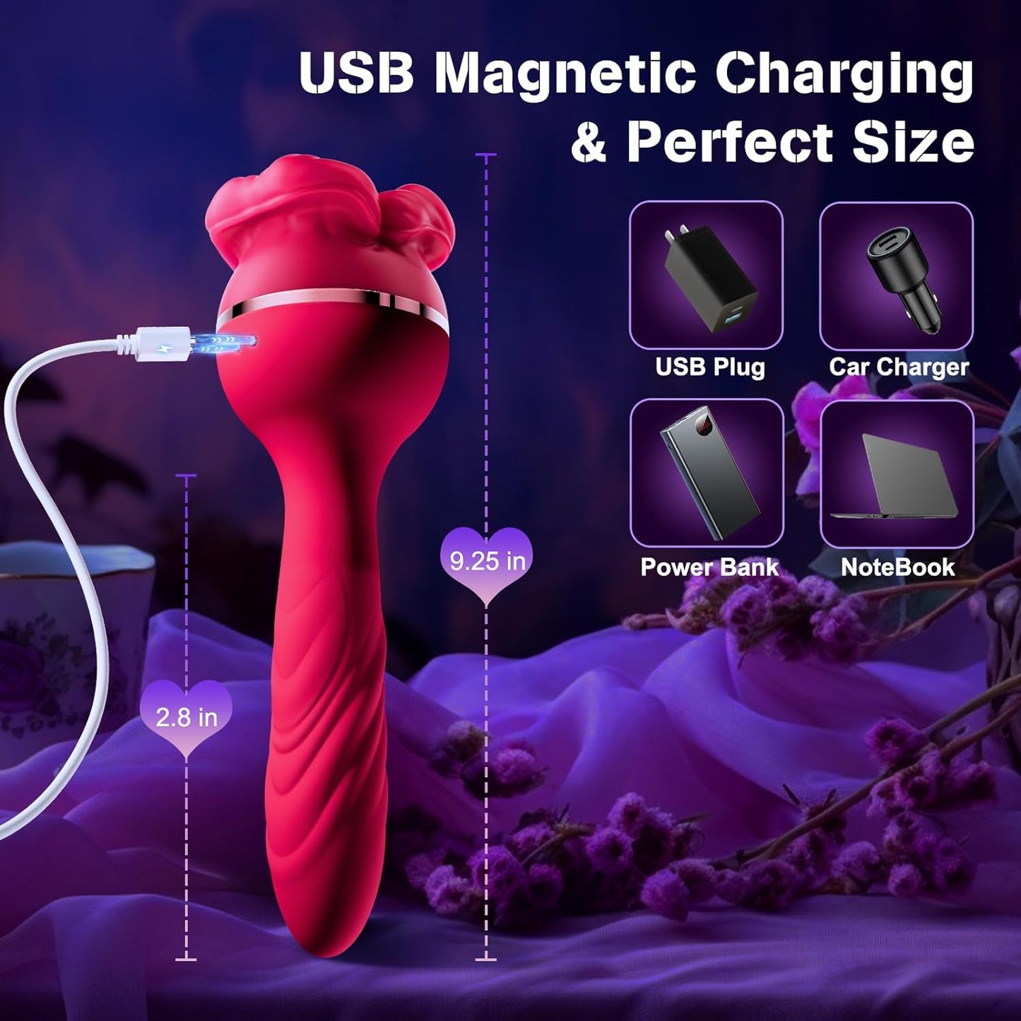 3-in-1 Vibrator Rose Sex Toy: Tongue Licking & Thrusting Dildo Vibrator. Couples' Adult Games for Clitoral, G Spot, and Anal Pleasure