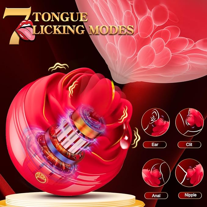 Vibrator Sex Toys, Rose Sex Toy for Women with 7 Tongue Licking & Vibrating Modes for Anal Nipple Clitoral Stimulator, Dustproof Cover Travel Pleasure