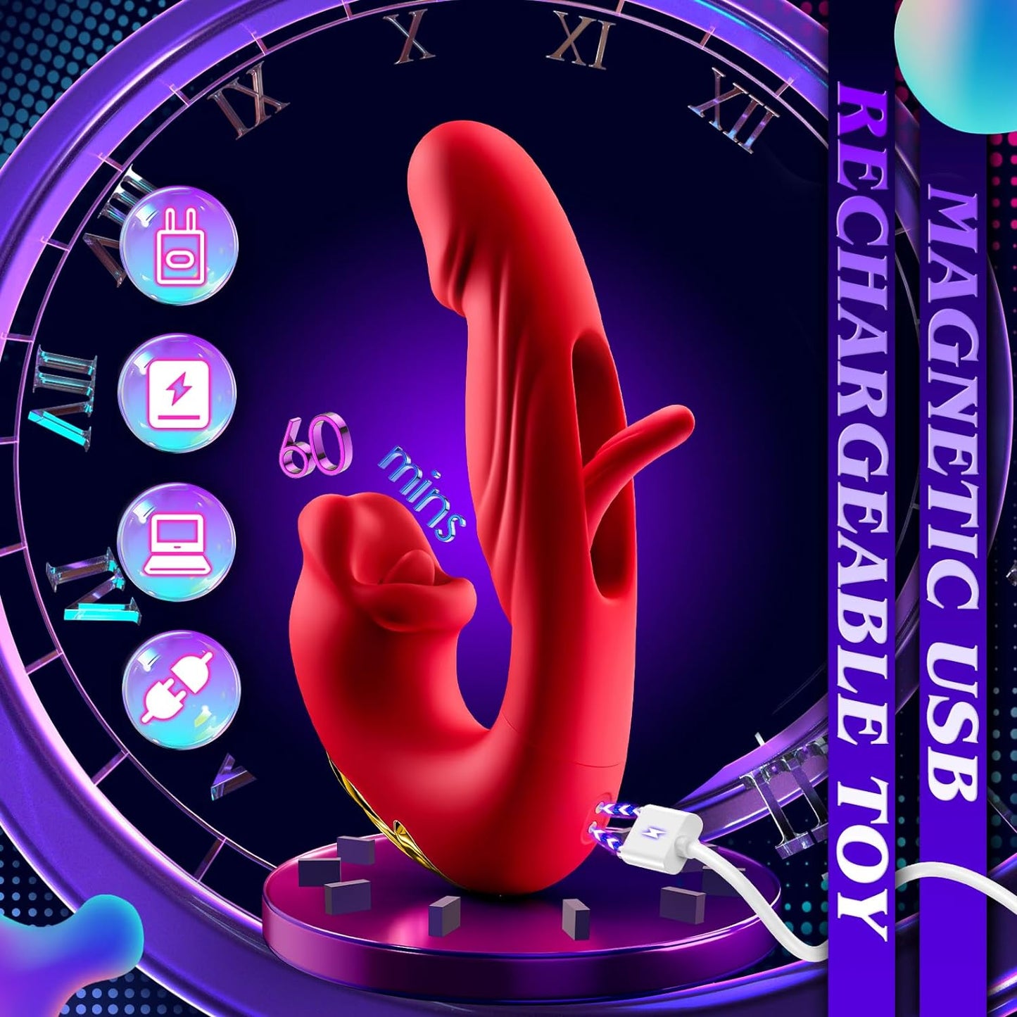 Thrusting Vibrator Sex Toys - 3-in-1 Clit Vibrator with 12 Modes, Tongue Stimulator Dildo for Women's Pleasure