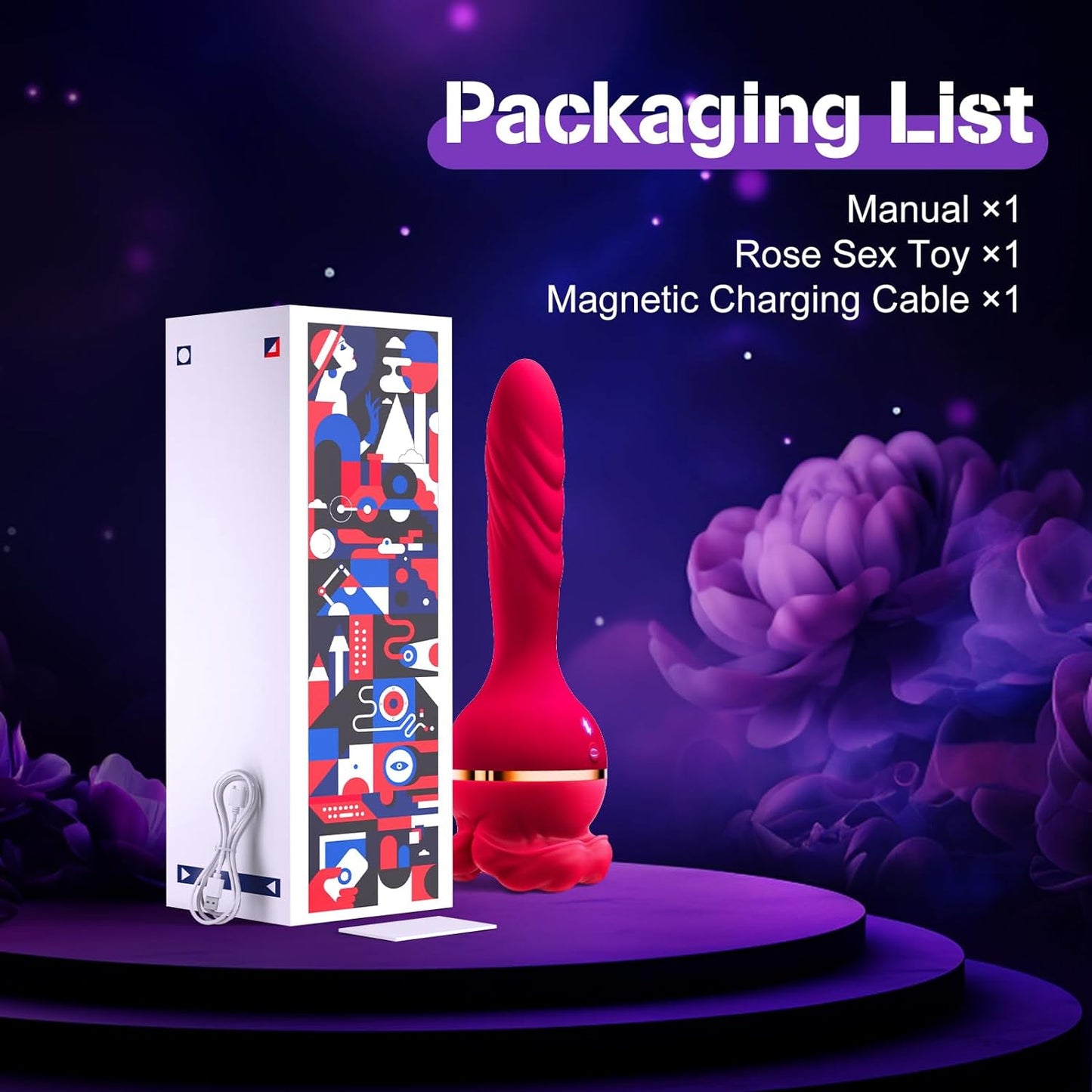 3-in-1 Vibrator Rose Sex Toy: Tongue Licking & Thrusting Dildo Vibrator. Couples' Adult Games for Clitoral, G Spot, and Anal Pleasure