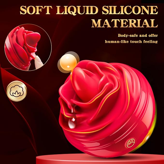 Vibrator Sex Toys, Rose Sex Toy for Women with 7 Tongue Licking & Vibrating Modes for Anal Nipple Clitoral Stimulator, Dustproof Cover Travel Pleasure