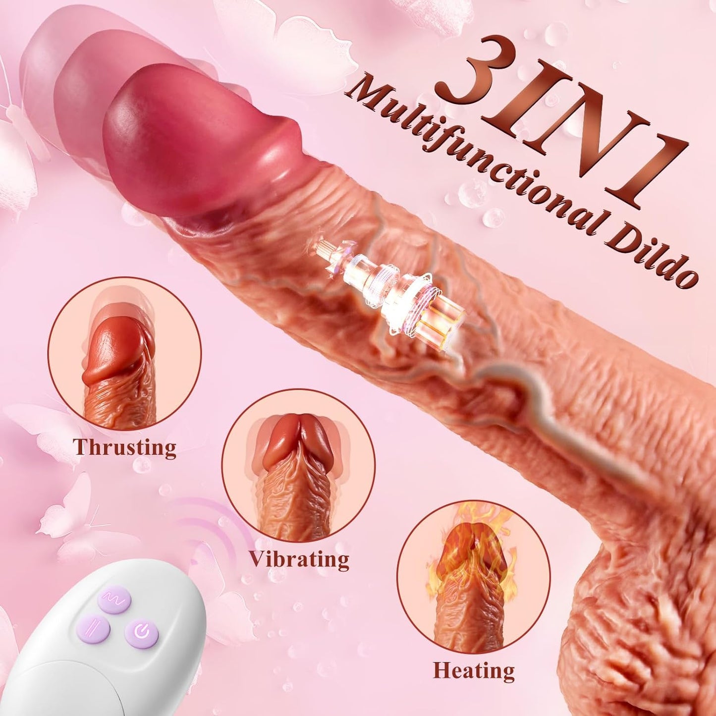 Thrusting Dildo Vibrator with Heating & Suction Cup – 8 Thrusting & Vibrating Modes