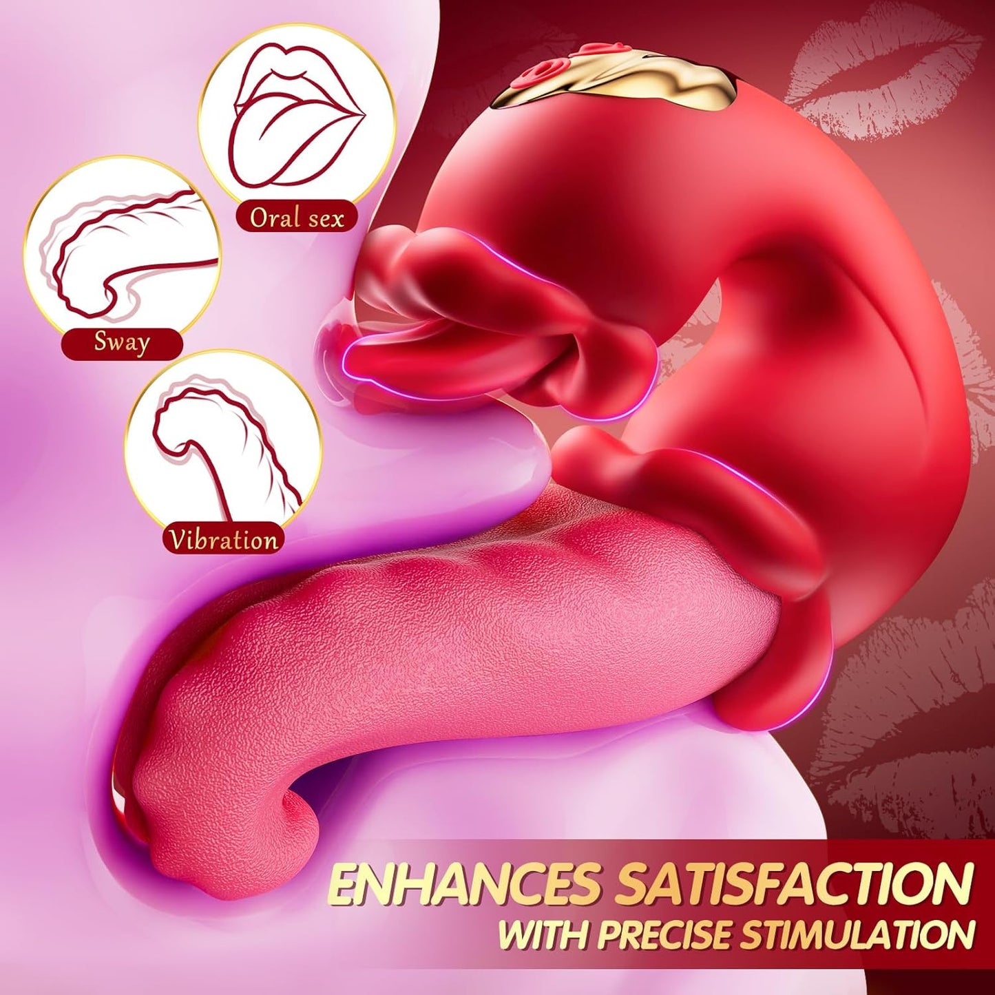 Rose Vibrator 3-in-1 Clitoral & G-Spot Stimulator with 10 Licking Modes