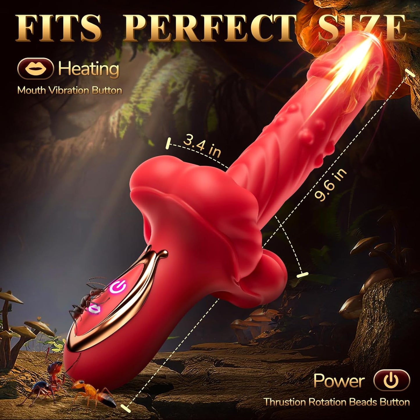 Thrusting Dildo Rose Sex Toys Vibrator - 3 in 1 Mouth-Shape Thrusting Vibrators with 10 Vibrating and 5 Thrusting & Rotaion Beads Modes for Clit G-Spot, Adult Sex Toys & Games for Women Couples
