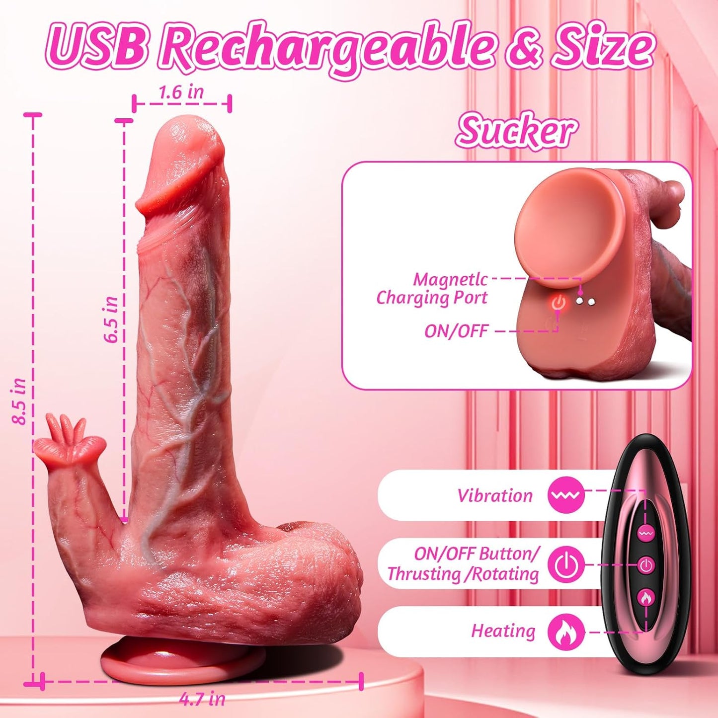 Realistic Thrusting & Licking Dildo | 9 Vibration & Heating Modes for G-Spot Stimulation