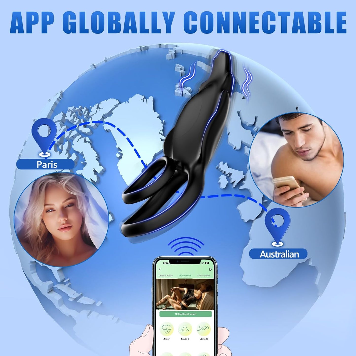 Penis Ring Clitoral Vibrator Double Pleasure 2-in-1 Vibrating Cock Ring with 9 Modes and APP Remote Control