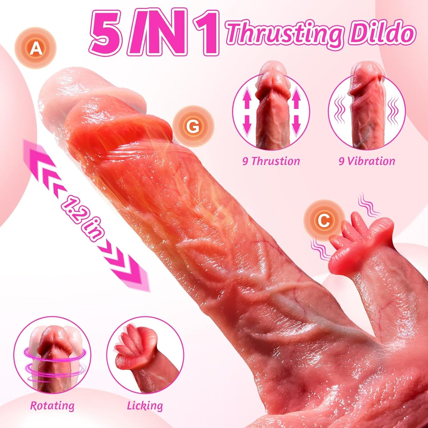 Realistic Thrusting & Licking Dildo | 9 Vibration & Heating Modes for G-Spot Stimulation