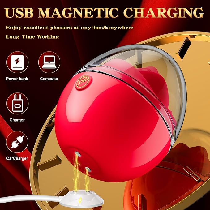 Vibrator Sex Toys, Rose Sex Toy for Women with 7 Tongue Licking & Vibrating Modes for Anal Nipple Clitoral Stimulator, Dustproof Cover Travel Pleasure