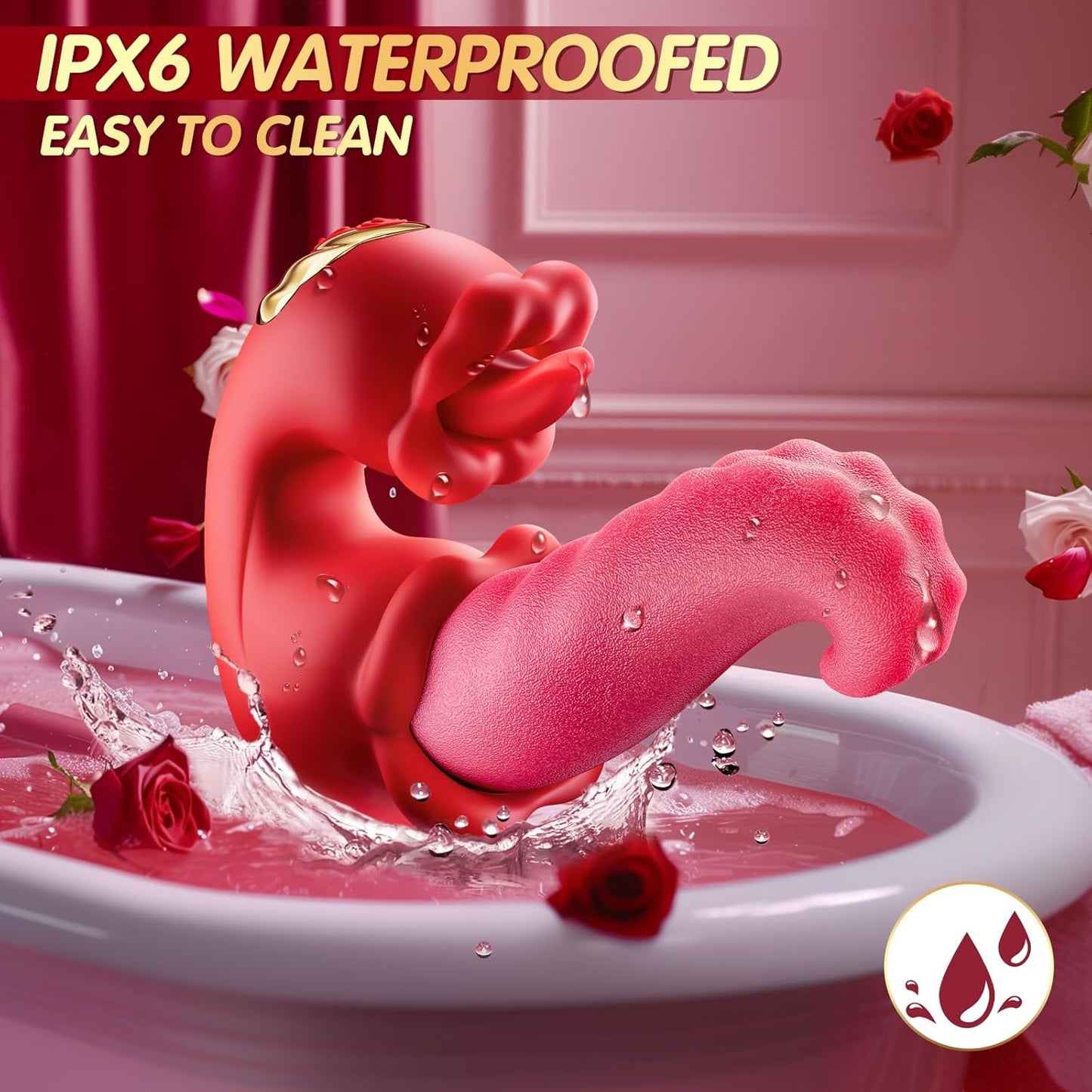 Rose Vibrator 3-in-1 Clitoral & G-Spot Stimulator with 10 Licking Modes