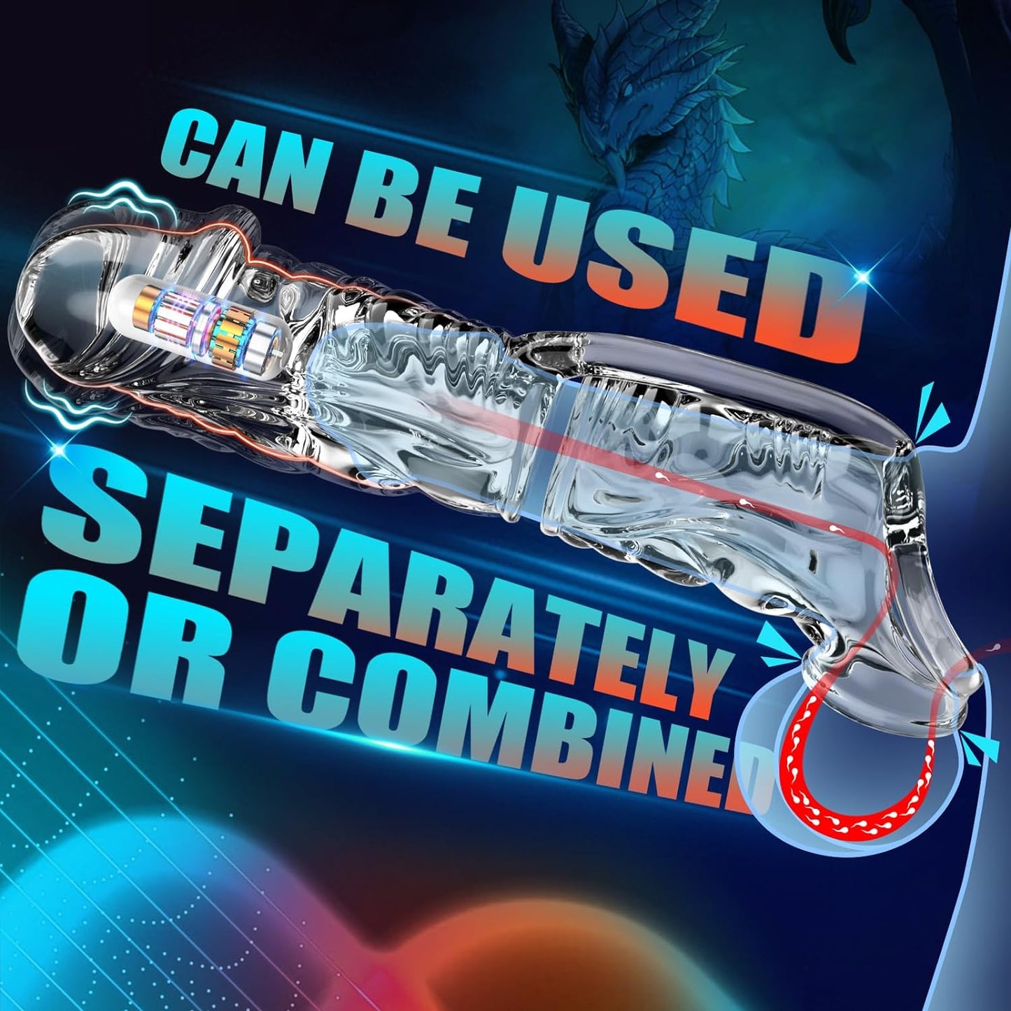 Penis Sleeve Cock Sleeve Sex Toys - 2 in 1 Clear Penis Ring Extender with Vibrator