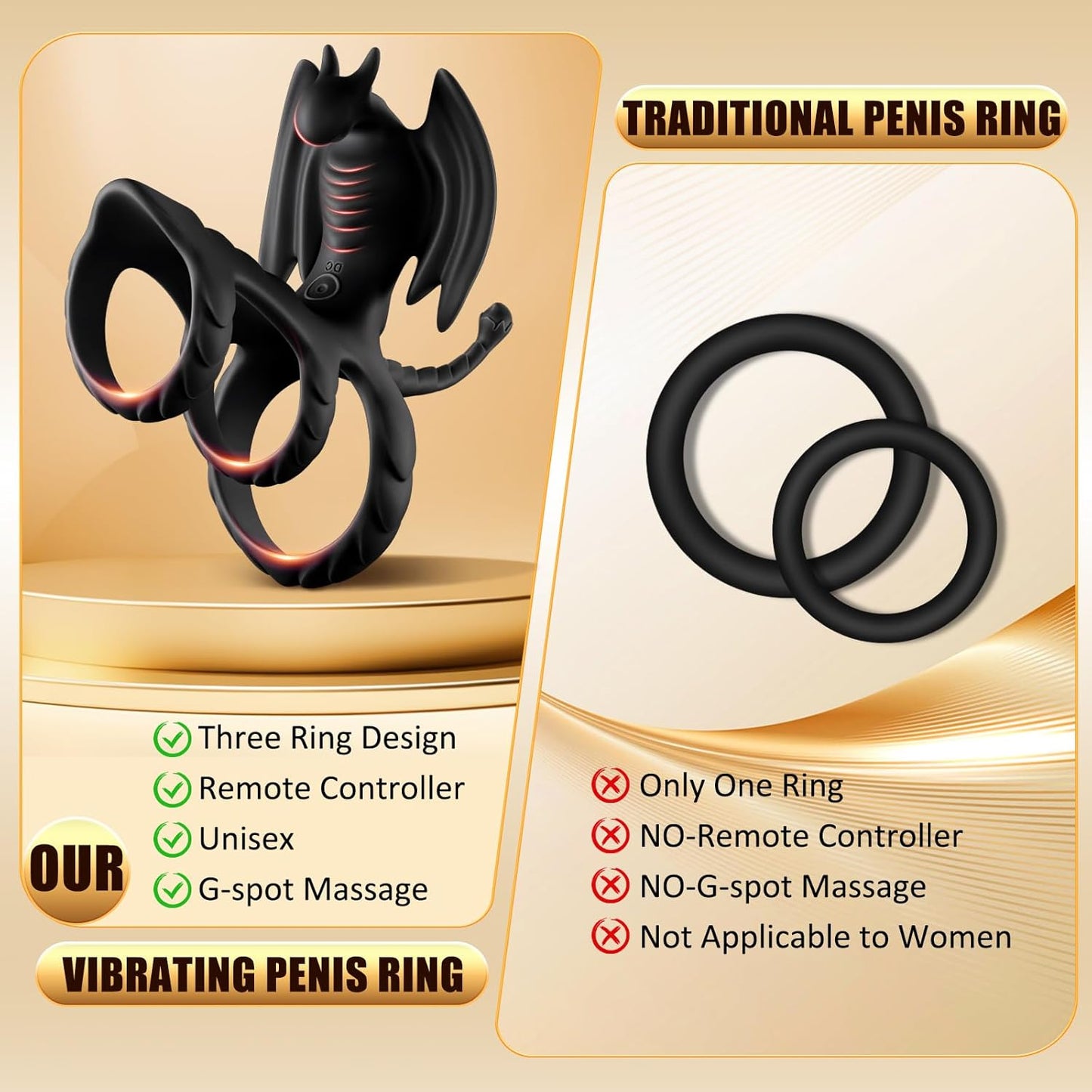 Vibrating Cock Ring Sex Toy for Men - Dragon-Shaped Penis Ring with 10 Vibration Modes for Stronger Erections, Adult Sex Toy for Couples