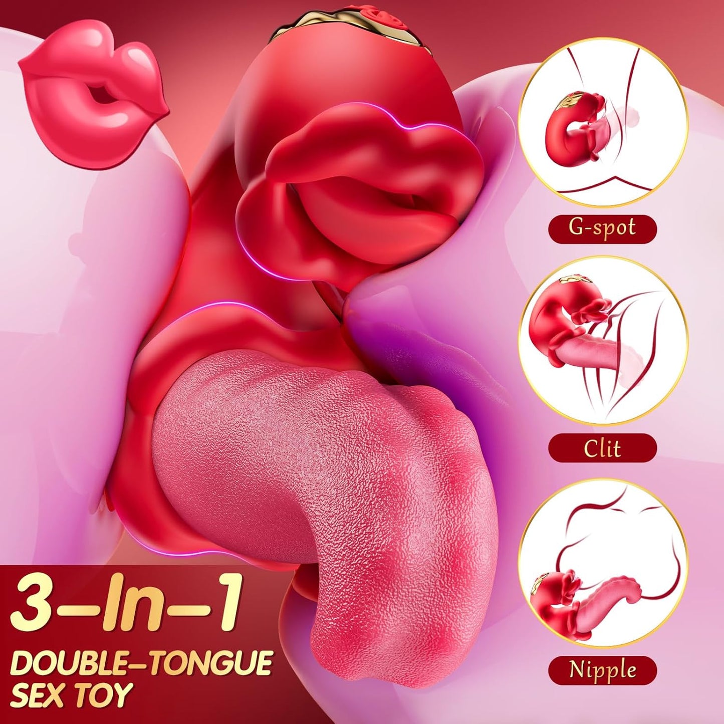 Rose Vibrator 3-in-1 Clitoral & G-Spot Stimulator with 10 Licking Modes