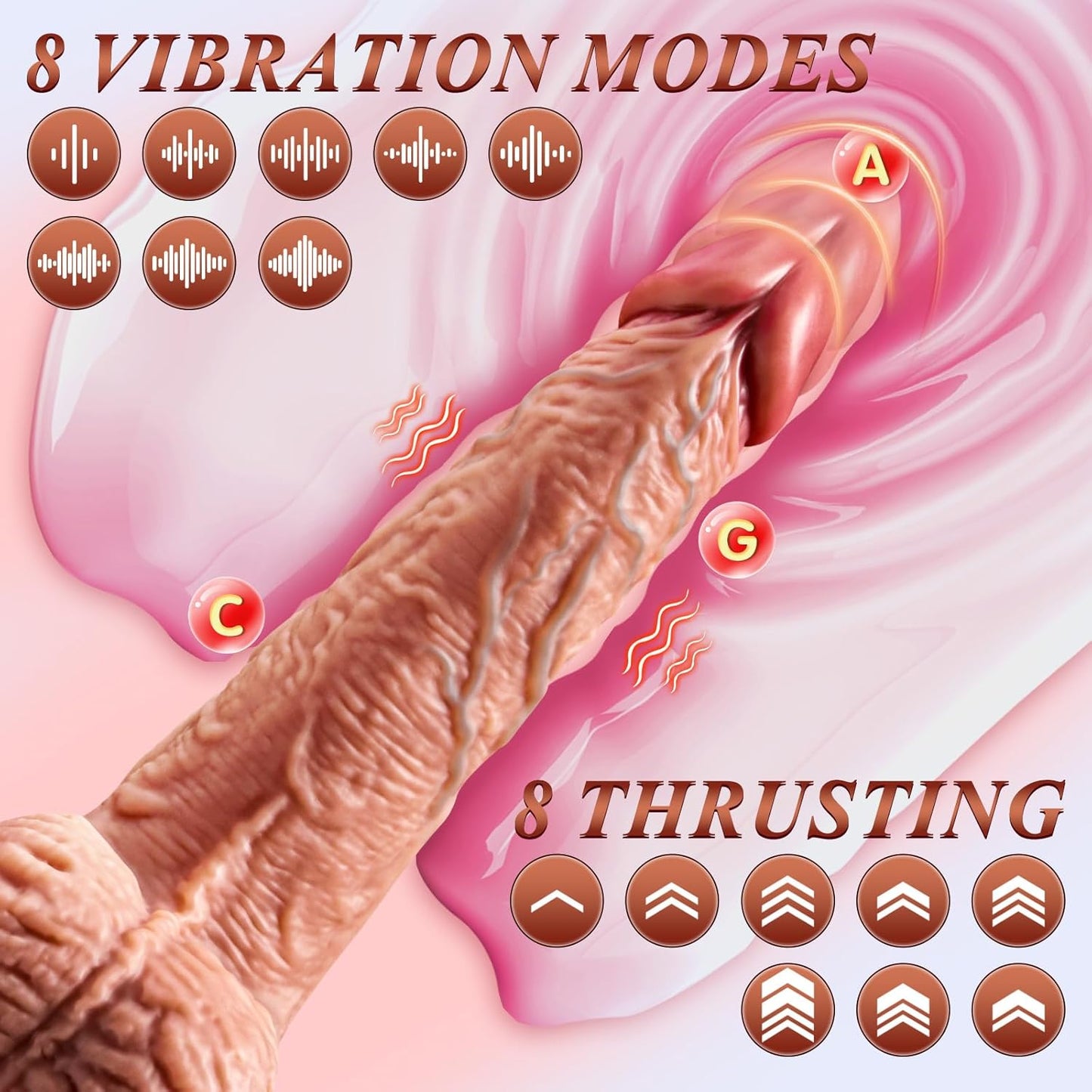 Thrusting Dildo Vibrator with Heating & Suction Cup – 8 Thrusting & Vibrating Modes