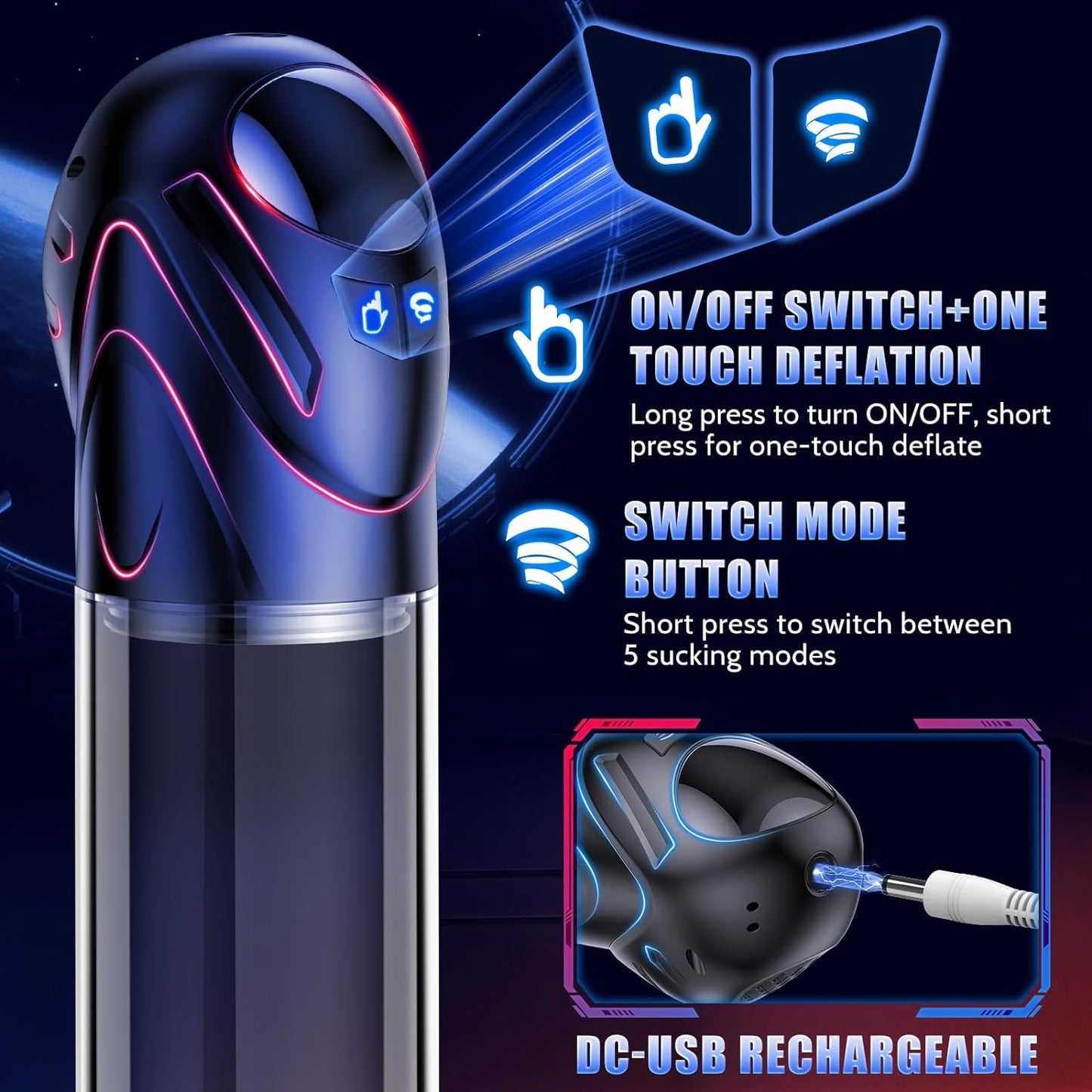Premium Electric Penis Pump - 5 Suction Modes for Ultimate Pleasure, Penis Enlargement with 2 ED Cock Rings, Ideal for Men and Couples