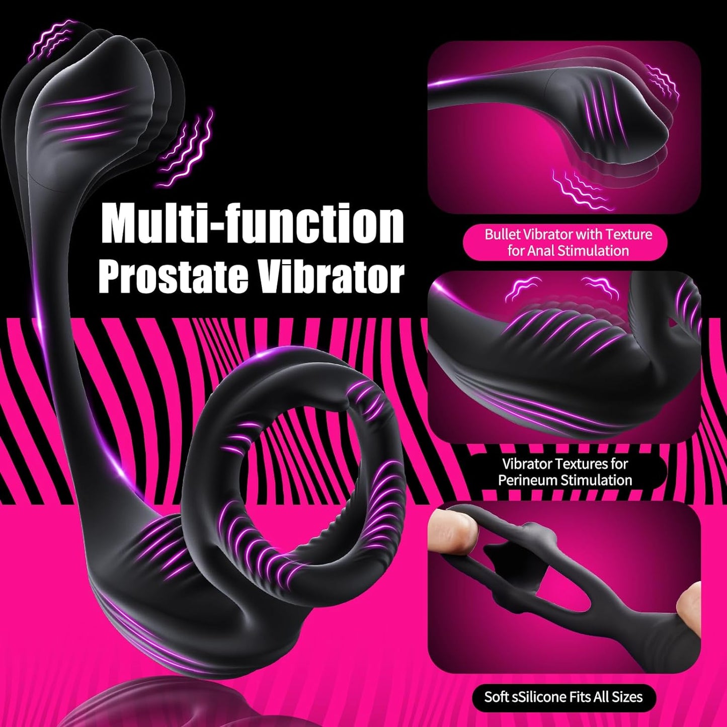 Remote Control 4-in-1 Vibrating Cock Ring & Prostate Massager with Anal Plug