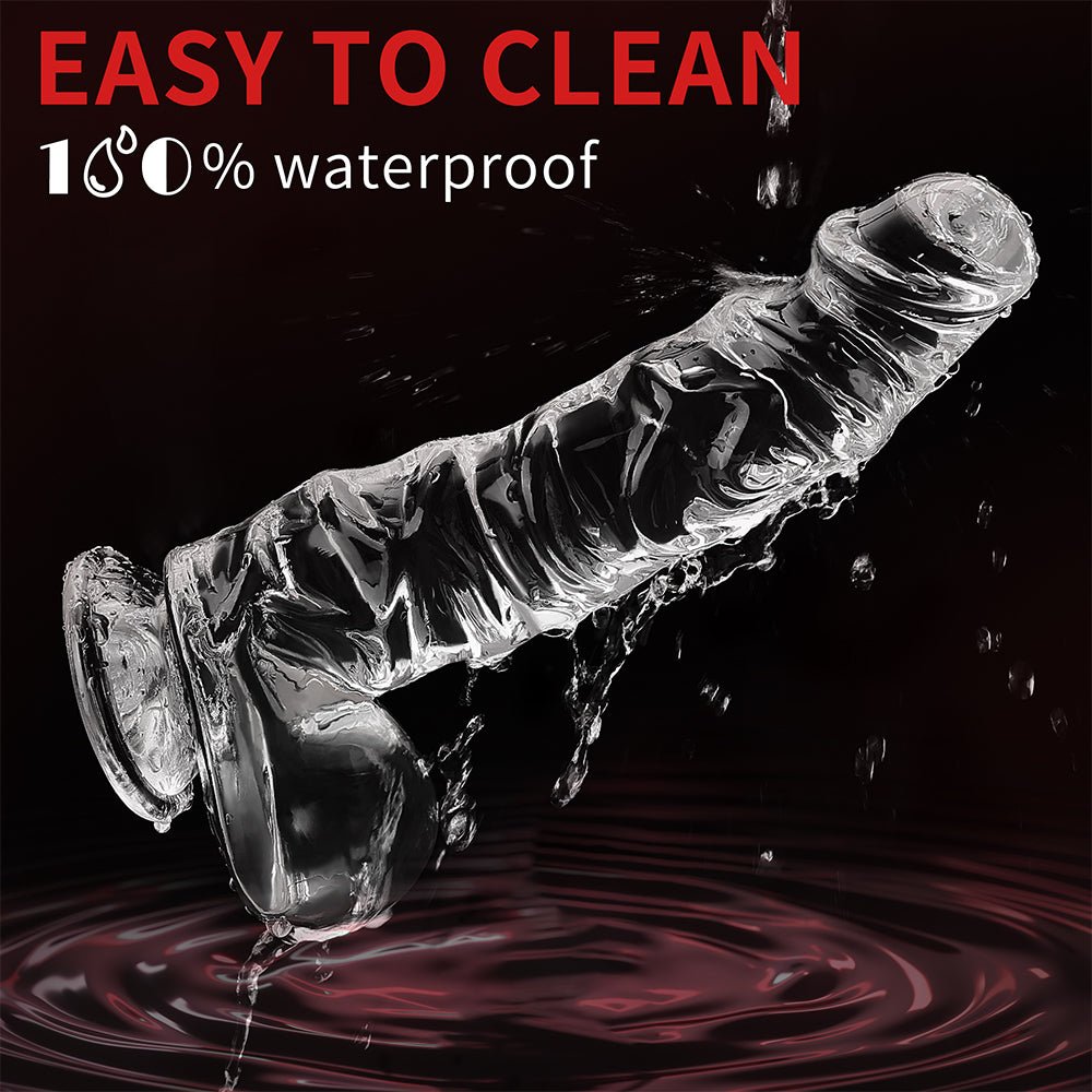 Manual 9.8 Inch Realistic Dildo, Clear Dildo with Strong Suction Cup, Human Safety Material