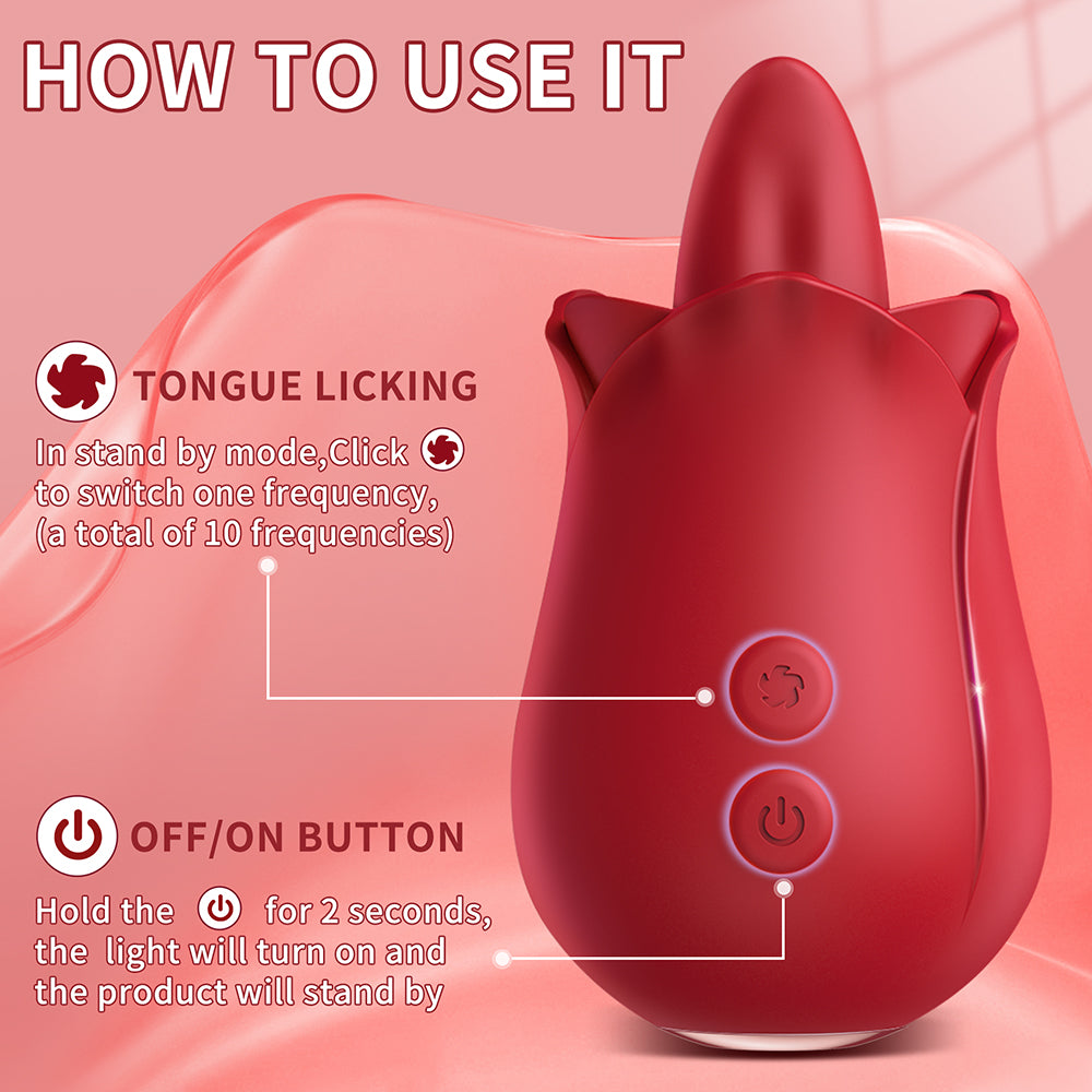 Rose Toy for Woman ,Clitoral Nipple Stimulator with 10 Vibrating Modes, Rose Adult Sex Toys for Woman Pleasure, Tongue Licking Vibrator Toy for Man and Couple