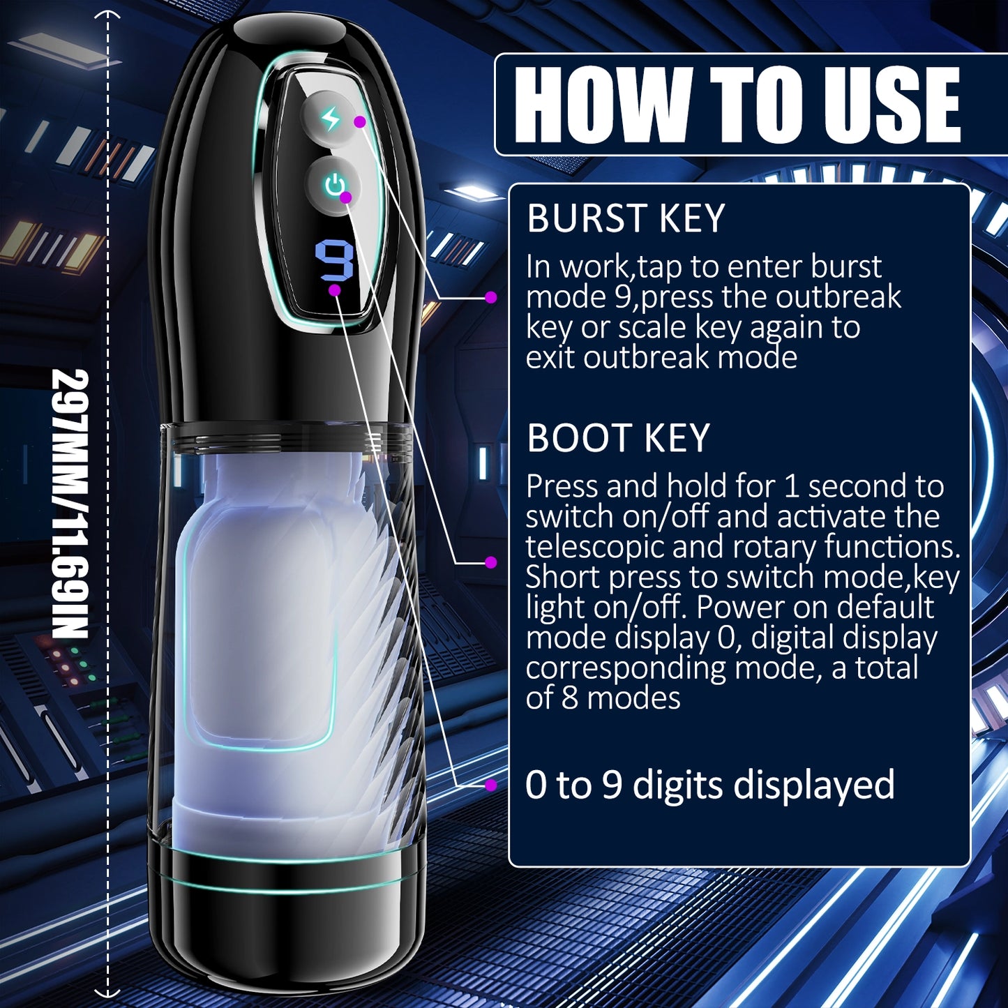 Automatic Male Masturbation Cup - 9 Telescopic + Rotating Modes