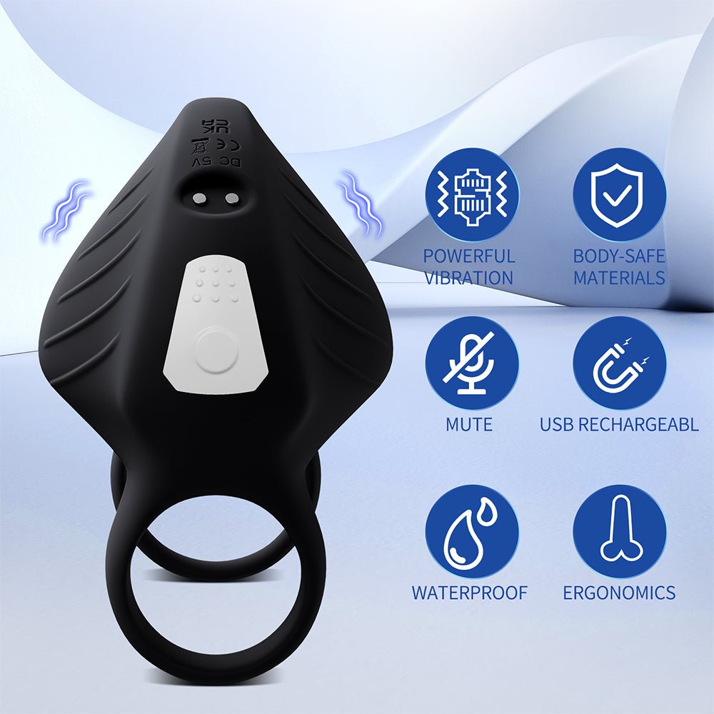 Vibrating Double Penis Cock Ring, 3 in 1 Male Vibrator Penis Ring with 10 Vibration Modes for Prostate Massager