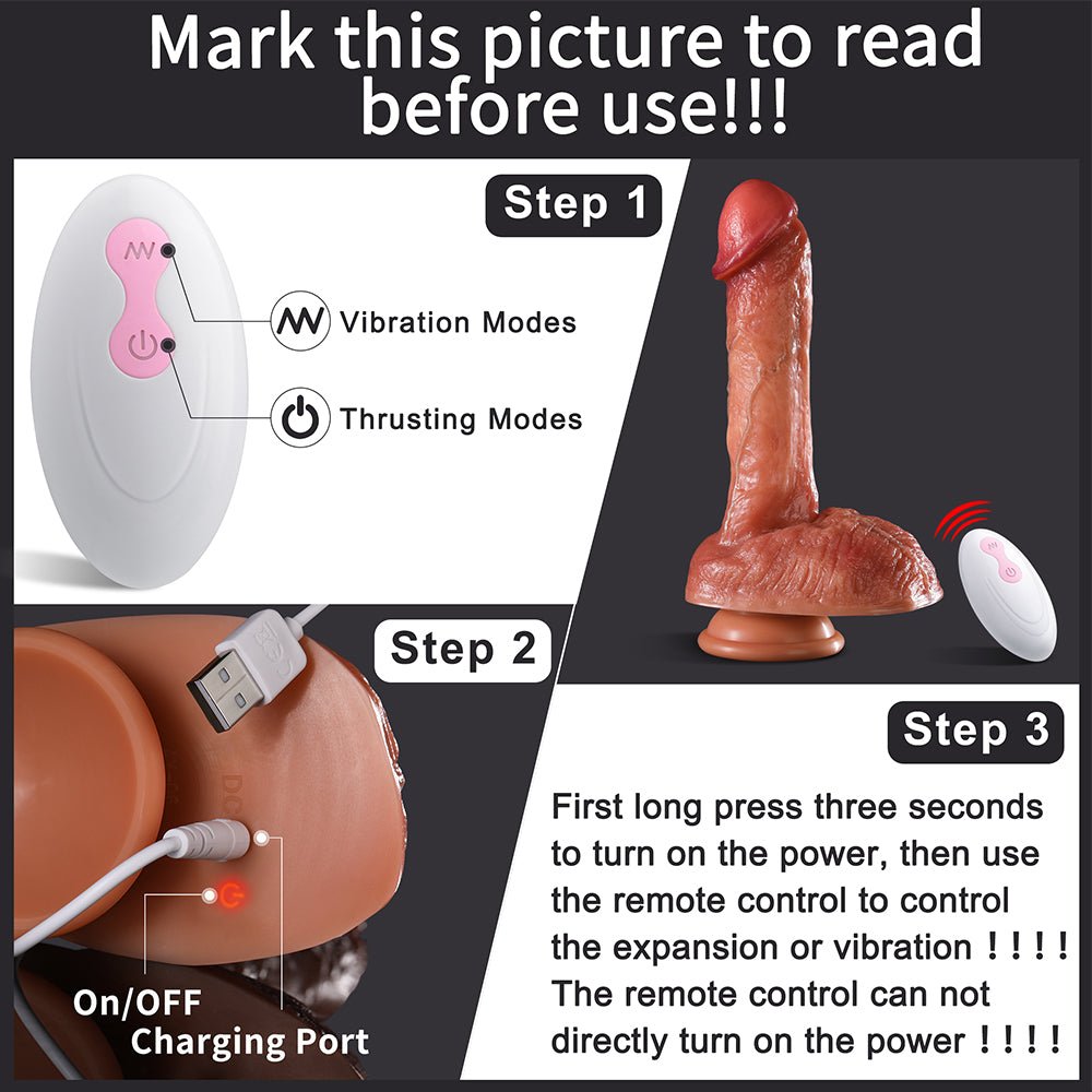 Realistic Thrusting Vibrator Dildo with Heating & Strong Suction Cup - 8 Modes, Big Testicles