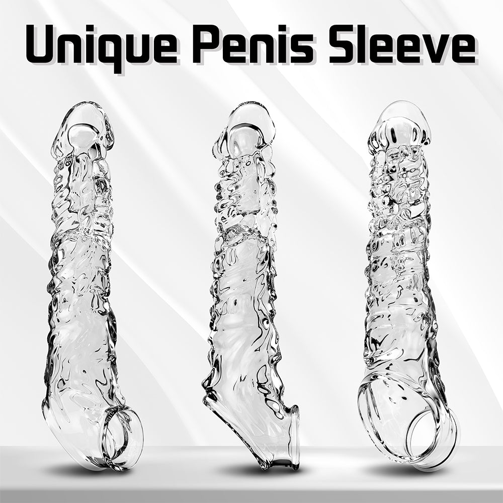Penis Sleeve Vibrator Cock Ring-3.4 Inch Penis Extender Sleeves with Penis Ring for Cock Enlarger & Girth Male Sex Toys