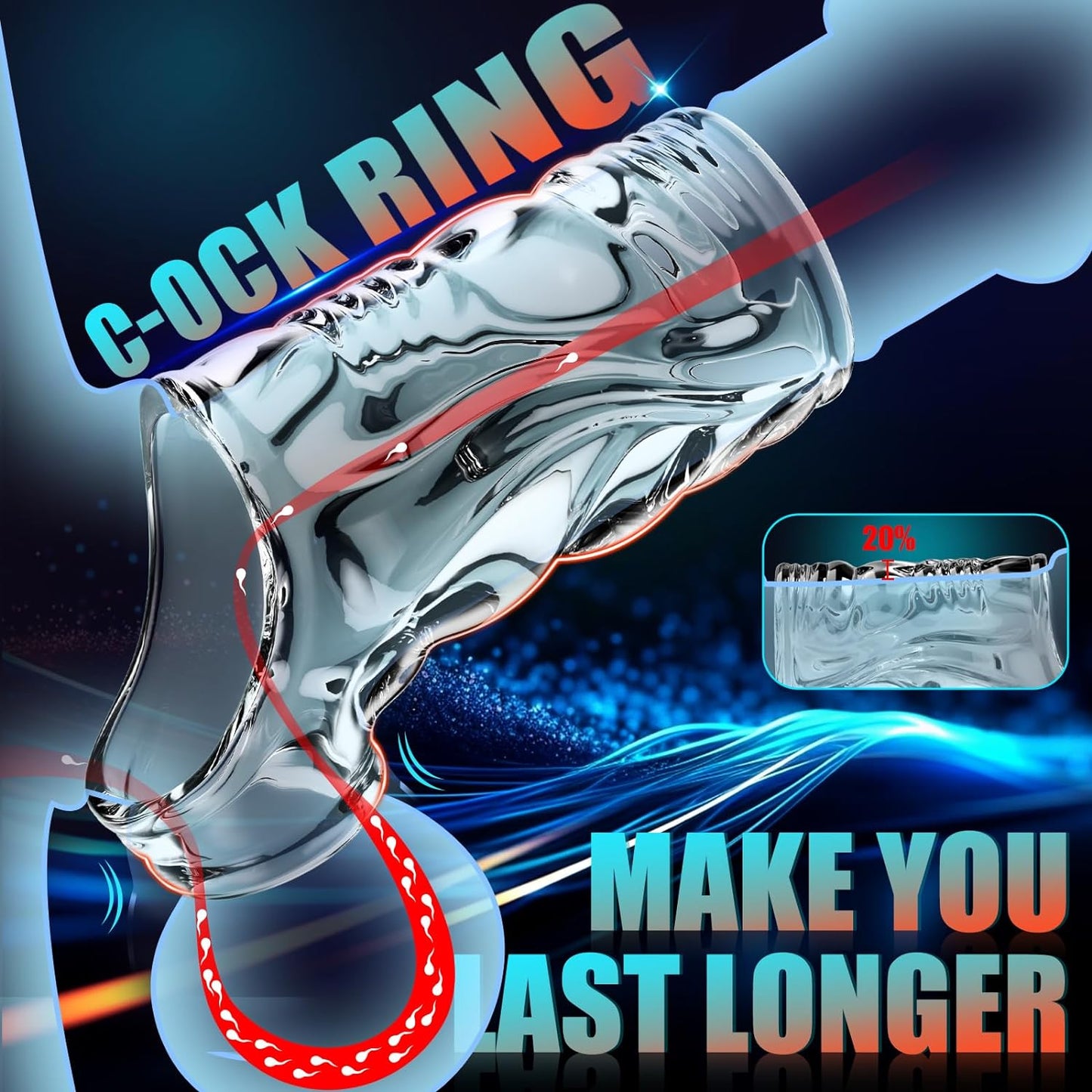 Penis Sleeve Cock Sleeve Sex Toys - 2 in 1 Clear Penis Ring Extender with Vibrator