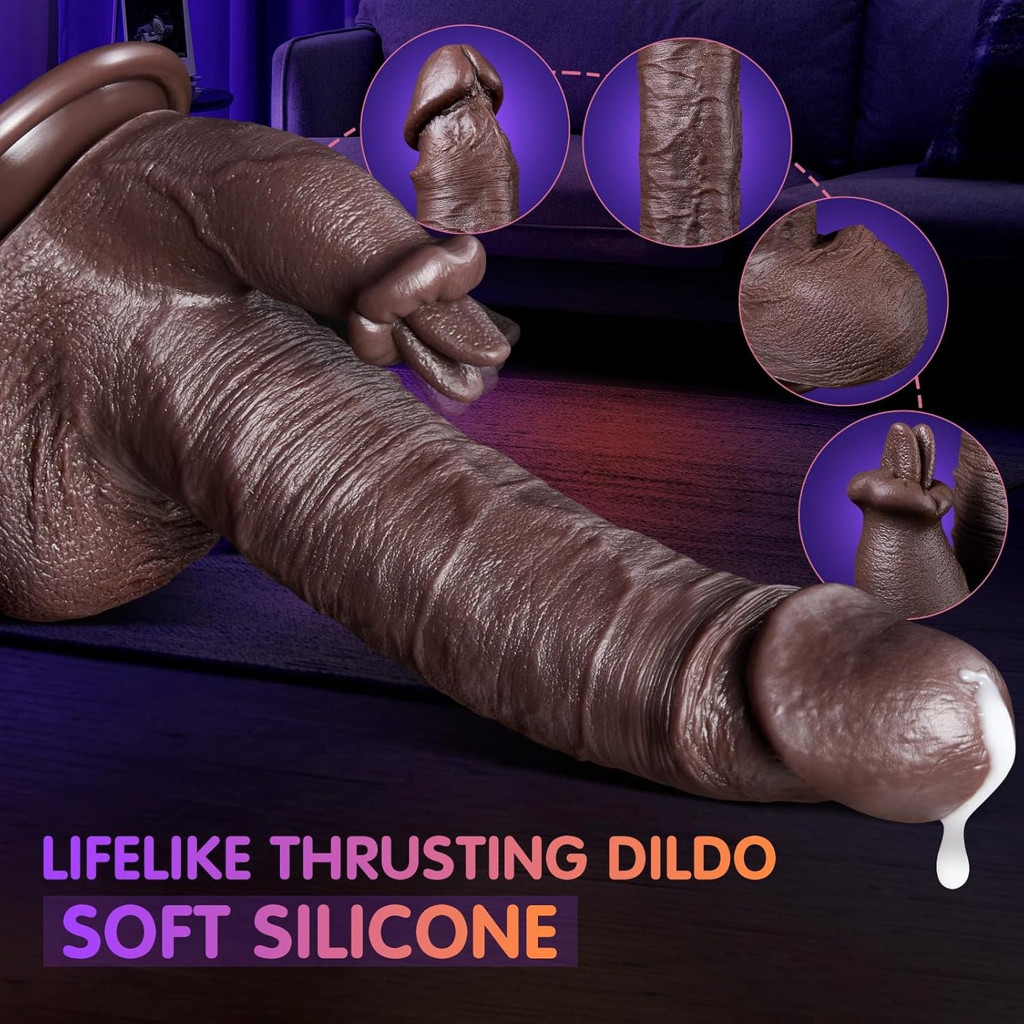 Realistic Thrusting Dildo Licking Vibrator - 5 in 1 Silicone Suction Cup, 10 Thrusting, Vibration & Heating Modes, Remote Control Sex Toy
