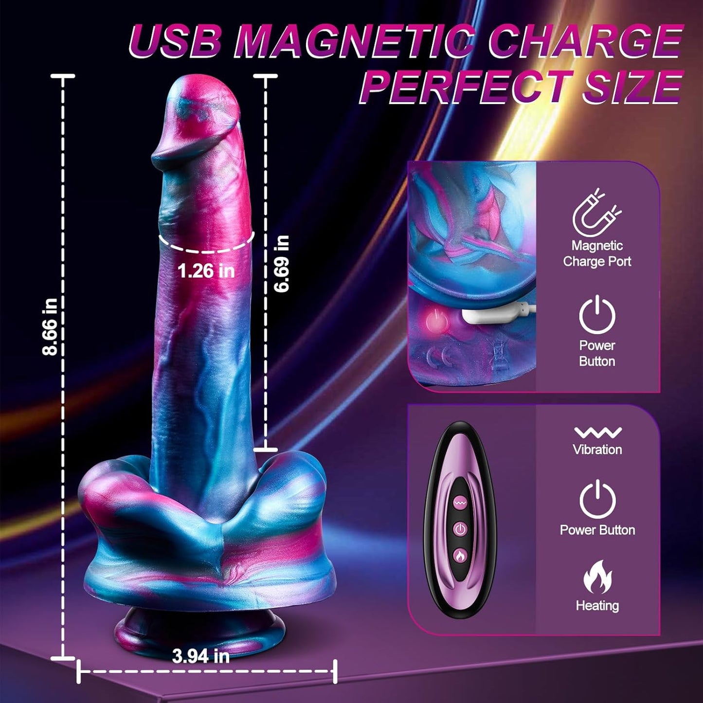 9'' Dragon Mouth Thrusting Dildo - 3 Thrust, 7 Vibration & Heating Modes, Suction Cup Remote - AAVIBE