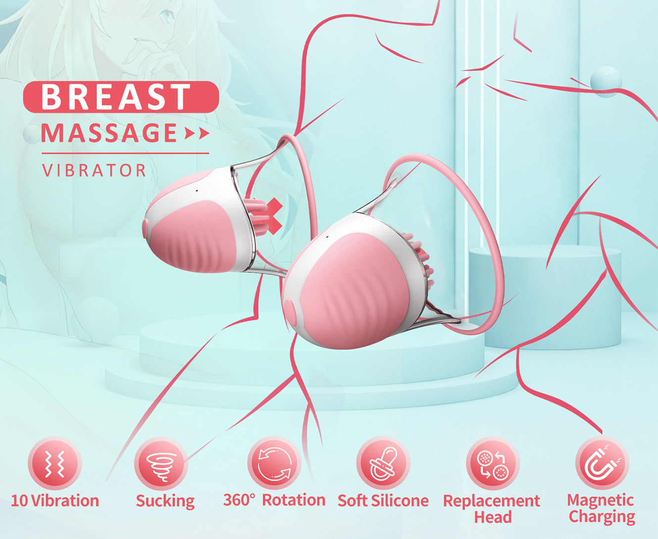 Nipple Toy Clamps, Strong Sucking Stimulator Massager with 10 Vibrator Rotation Modes