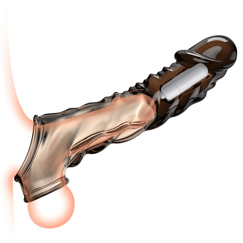 Ultra-Soft Reusable Vibrating Penis Sleeve with Cock Ring - 3.6 Inch Black Clear Penis Extender for Men and Couples