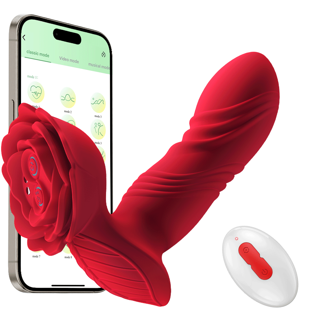 Thrusting Prostate Massager Rose Toy Vibrator - 2 in 1 Anal Plug Vibrators Sex Toys
