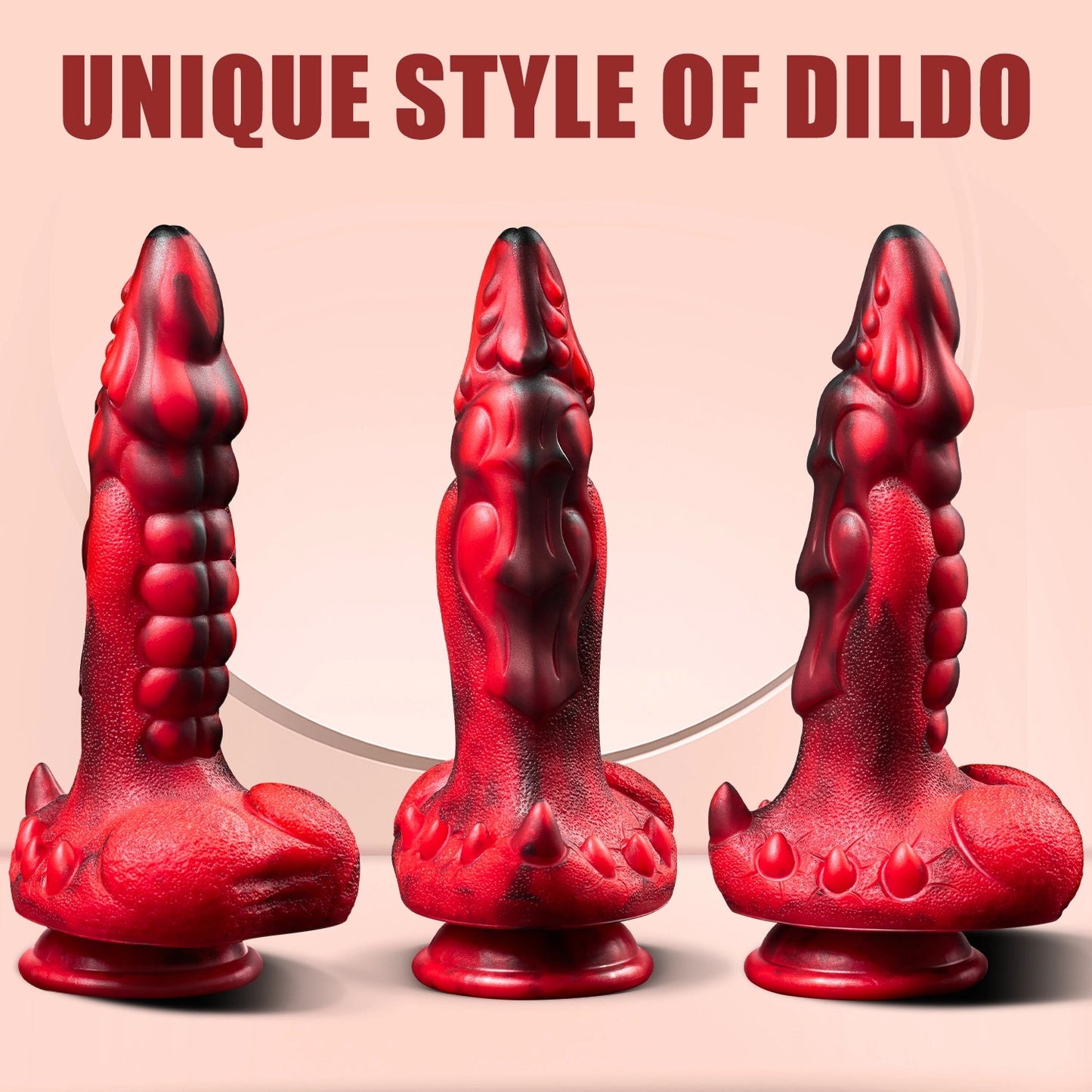 Black and red electric dildo - 7 modes, strong suction cup, heating function. - AAVIBE