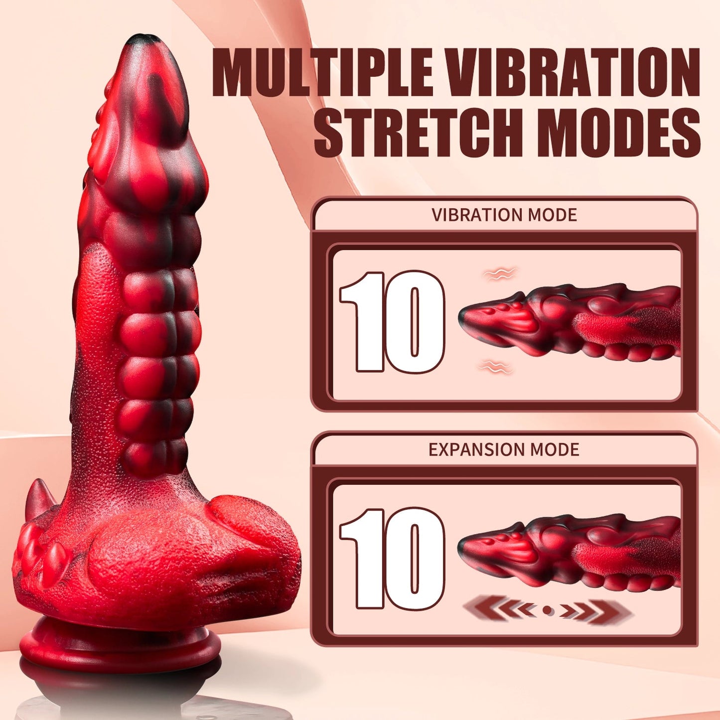Black and red electric dildo - 7 modes, strong suction cup, heating function. - AAVIBE