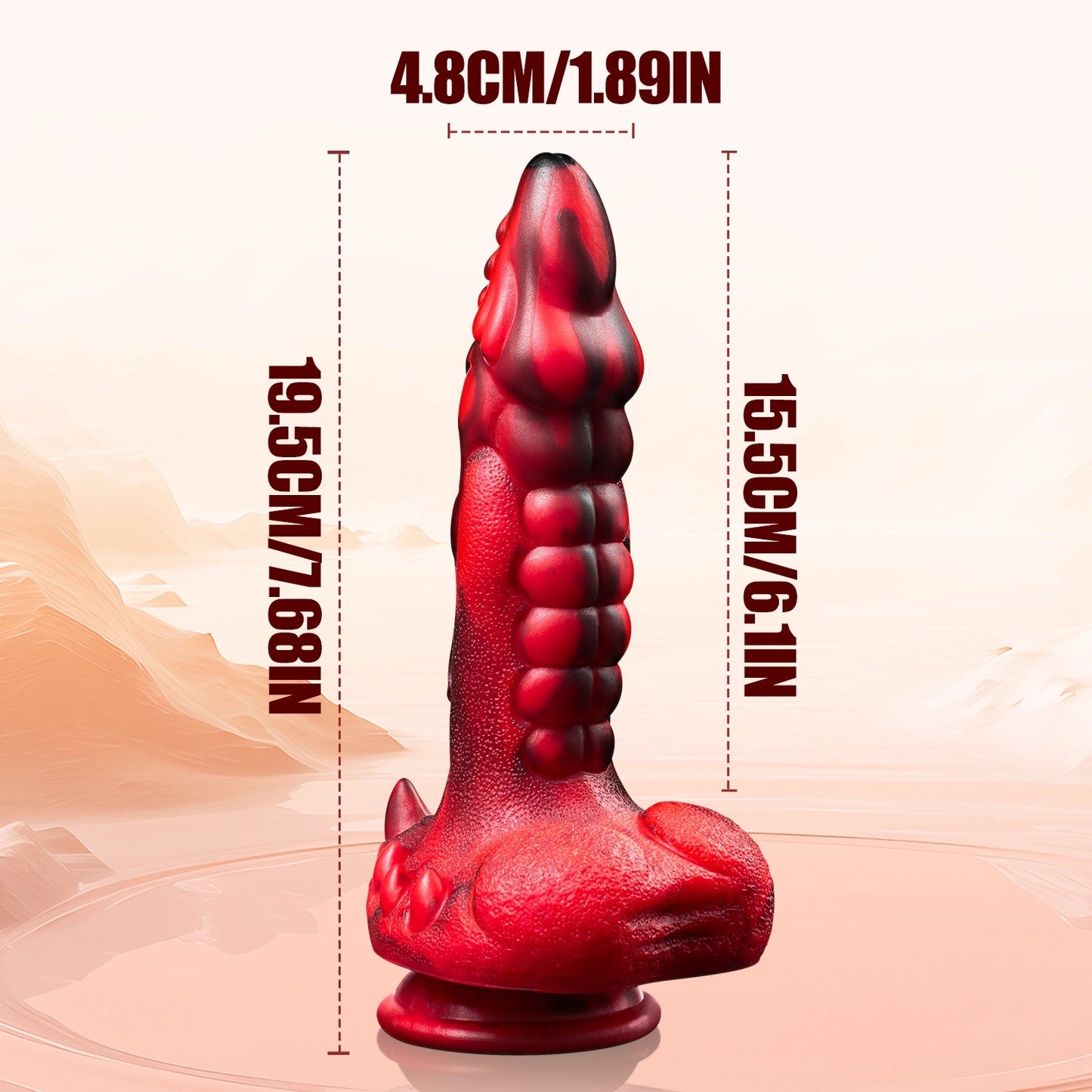 Black and red electric dildo - 7 modes, strong suction cup, heating function. - AAVIBE